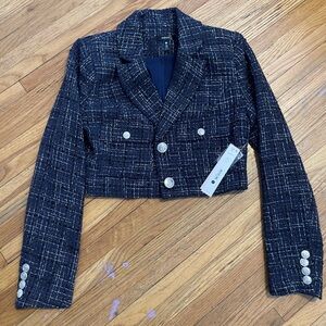 Aqua Navy and White Tweed Blazer